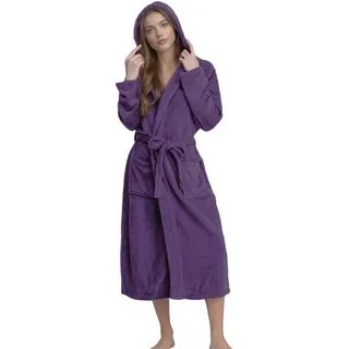 Generisch Bademantel Damen - Leicht Lang mit Kapuze Flauschig Frottee Schlafmantel Einfarbig Casual Fleece Hausmantel Bequemer Reisebademantel Kapuzenbademantel
