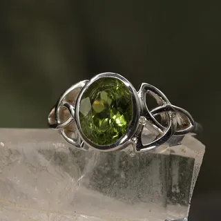 Drachensilber Peridot Ring Edelstein Damenring keltisches Design Silberring 925 Silber 62 - Silber;Grün;Geometrisch