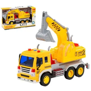 Schaufelbagger LKW Kinder Spielzeug CITY gelb Schwungrad Fahrzeug m. Licht Sound