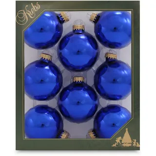 Krebs Glas Lauscha Weihnachtskugeln blau glänzend 8 Stück/Set, Ø 7 cm