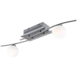 Deckenlampe LED Deckenleuchte Glas Küchenleuchte opal Wohnzimmerlampe, Kugel Design nickel matt chrom, 2x 3,8W 2x340lm 3000K, B 66 cm