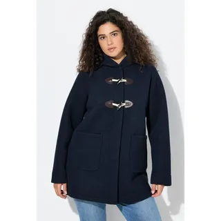 Ulla Popken Outdoorjacke HYPRAR Dufflecoat 2-Lagen-Piqué Kapuze schwarz 50/52