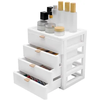 POTYYH Schreibtisch Organizer mit 4 Schubladen, Schubladenbox aus Polypropylen Mini Kommode Weiß Schreibtischbox für Arbeitszimmer, Schlafzimmer und Büro, 26x20.2x29 cm