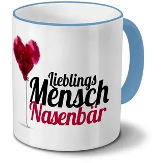 printplanet Tasse mit Namen Nasenbär - Motiv Lieblingsmensch - Namenstasse, Kaffeebecher, Mug, Becher, Kaffeetasse - Farbe Hellblau