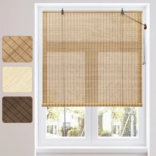 WOLTU Bambusrollo Sonnenschutz Sichtschutz Rollo, 60x220 cm, Braun | Bambus Jalousie Raffrollo Seitenzugrollo, Lichtfilter Belüftung, für Fenster Tür Terrasse Balkon Garten