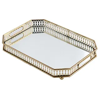 25x35cm Tablett Spiegeltablett Steine Metall Dekotablett Kerzen Lagerung Organizer,Gold,Octagon verspiegelte Tablett für Geburtstage, Hochzeiten, Muttertag