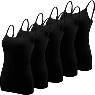 BQTQ 5 Stück Unterhemd Damen Spaghetti Top Spaghettiträger Basic Cami Tank Tops mit Verstellbarer Strap für Frauen