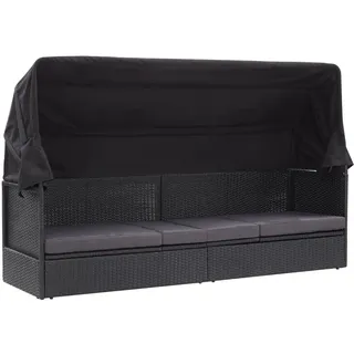 vidaXL Outdoor Sofabett mit Sonnendach Sonnenliege Sofa Bett Liege Gartenliege Gartenbett Gartenmöbel Gartensofa Lounge Poly Rattan Schwarz