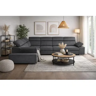 All4All Ecksofa mit Schlaffunktion Ariva - Sofa mit Bettkasten - Schlafsofa - 334 cm x 264 cm - Wohnlandschaft L-Form - verstellbare Kopfstützen - Grau/Weiß - Gewebe mit Kunstleder - Rechte Seite 19