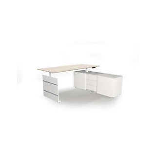 Move 3 - Schreibtisch mit Sideboard - Steh-/Sitztisch 180x80x72-120cm mit sideboard 160x50x58cm Ahorn