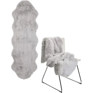 Brandsseller Lammfellimitat-Teppich 60x180 cm XXL – Flauschiger Hochflor Teppich aus Kunstfaser – Weiche, warme Deko-Auflage für Boden, Sofa, Sessel & Bett – Waschbar – Für Indoor & Outdoor – Grau