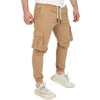 Pittman Cargohose Cargohosen Herren Chino Giga mit elastischem Bund, Cargotaschen beige 28