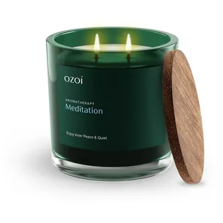OZOI Aromatherapie Duftkerze Lavendel im Glas mit Deckel & 2 Dochten, Brenndauer bis zu 50 Std. (300 g), in Geschenkbox (Meditation)