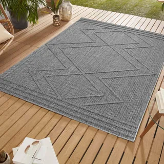 SIMPEX In & Outdoor Bouclé Teppich Läufer wetterfest Grau 80x250 cm Skandinavische Boho Design 3D Hoch Tief Effekt ideal für Flur Balkon oder Terrasse