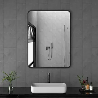 Goezes Spiegel Schwarz 80x60 cm Dekorative Wandspiegel, 60x80 cm Rechteckig Metallrahmen Badspiegel Schwarzer Spiegel für Badezimmer, Wohnzimmer, Gäste WC