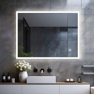 LISA LED Badspiegel mit Beleuchtung 80x60 cm, Bad Spiegel Groß badezimmerspiegel mit Touch Kaltweiß Licht Wandspiegel für Badezimmer, WC, Flur Rechteckig