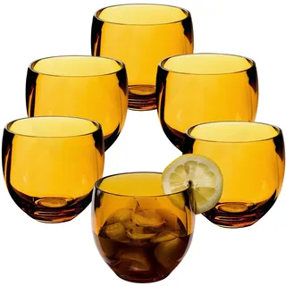 Hummelladen 6x Campingglas aus Acryl 400ml Gold - Weinglas ohne Stiel Acrylglas Wasserglas Kunststoff Camping Garten Echtglasoptik Picknick Becher Kinder Senioren Longdrink Coktail