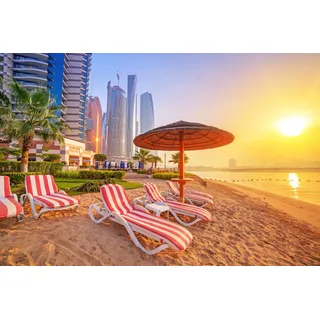 Fototapete PAPERMOON "ABU DHABI-EMIRATES SKYLINE und STRAND", bunt, B:3m L:2,23m, Vlies, Tapeten