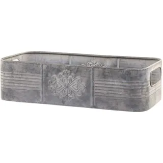 Chic Antique Dekotablett mit Verzierungen und Henkel, 36 x 17,5 x 9,5 cm, antique zink