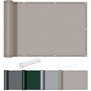 AXT SHADE Balkon Sichtschutz 90x500cm HDPE Balkonverkleidung Balkonabdeckung Balkonbespannung Blickdichte Windschutz und UV-Schutz mit Kabelbinder für Balkongeländer-Taupe