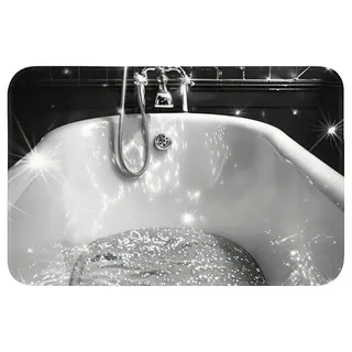 OnlyWow Badematte Badewanne - Glitter - Schwarz und Weiß - Badezimmer, Höhe 10 mm, Polyester, Rechteckig, Badezimmerteppich, Badteppich, Rutschfest, Badvorleger, Waschbar Rechteckig | 60 cm x 40 cm x 10 mm