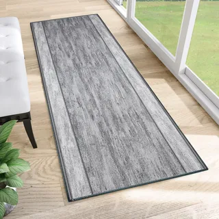 TAPISO Anti Rutsch Teppich Läufer rutschfest Brücke Meterware Modern Grau Hellgrau Meliert Streifen Design Flur Küche Wohnzimmer Diele 100 x 300 cm