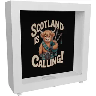 speecheese Rahmen Spardose aus Holz Scotland is Calling | Highland-Kuh-Motiv für Reiseliebhaber - lustiger Spruch für Schottland-Fans