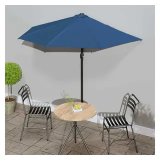 furnicato Sonnenschirm Balkon-Alu-Mast Blau 270x144x222cm Halbrund, UV-beständiger Gartenschirm mit Kurbelsystem und 5 stabilen Rippen blau