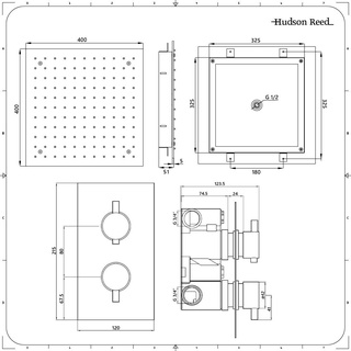 40x40cm Decken-Regendusche & Handbrause mit Thermostat - Schwarz - Nox, von Hudson Reed