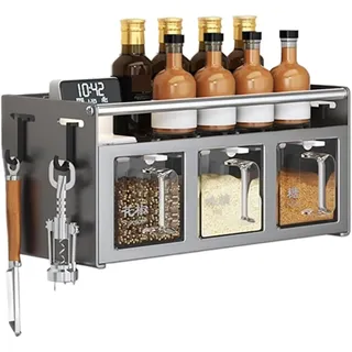 FUELIX Gewürzregal Geschlossen Gewürzregal Wand Gewürzgläsern, Gewürz Organizer, Gewürzständer Wand Aus Metall Kräuterregal Küche Für Aufbewahrung Von Gewürzen, Dosen Und Gläsern B,3 grids