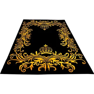 Pompöös by Casa Padrino Luxus Teppich von Harald Glööckler  200 x 290 cm Krone Schwarz / Gold  - Barock Design Teppich - Handgewebt aus Wolle