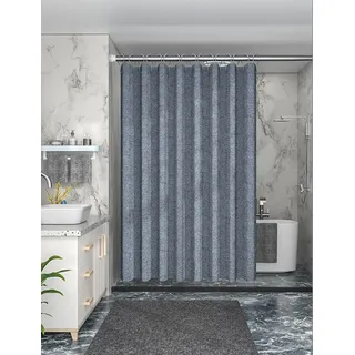Homxi Duschvorhang 80x200 cm Anti Schimmel Grau Blau,Duschvorhänge mit Gewicht Duschvorhang Stoff Waschbar Imitationsleinen Einfarbig Vorhang Badewanne mit 12 Duschvorhangringen