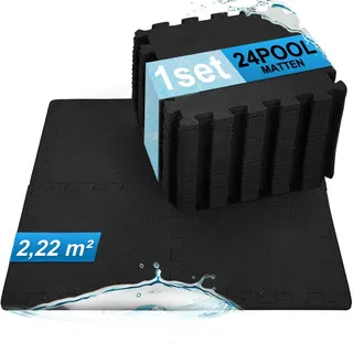 BEAUTYOVO 24 Stück Pool Unterlage Outdoor, 10mm Dicke Bodenschutz Matte für Pool/Planschbecken/Whirlpool, wasserdichte Eva Bodenschutzfolie, Schwarz (2,2 m2)