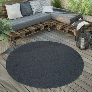 Paco Home - Outdoor Teppich wetterfest Garten, & Terrasse flachgewebt Sisaloptik Robust 160 cm Rund, Navy-blau