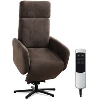 Cavadore TV-Sessel Cobra mit 2 Motoren + Aufstehhilfe / Fernsehsessel mit Liegefunktion, Relaxfunktion + Fernbedienung / Sternfuß, belastbar bis 130 kg / 71 x 110 x 82 / Lederoptik, Braun