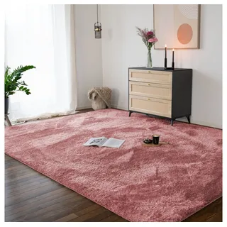 Hochflor-Teppich SOFI - Schadstofffrei & Fußbodenheizung geeignet, HOME DELUXE, rechteckig, Höhe: 43 mm, I Langflor, flauschiger Teppich rosa