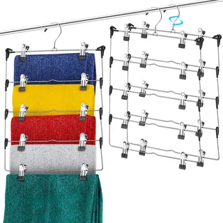 DEILSYTM 5-stöckige Rock-Kleiderbügel mit Clips (3 Stück) Hosenbügel, platzsparend, mehrere in einem Kleidung, mit Clip, mehrere Hosenbügel für Schrankunterbügel, Metallbügel mit Clips