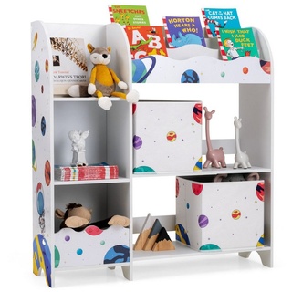 COSTWAY Bücherregal, Kinder, Spielzeugregal mit 5 Fächern, 2 Boxen & Regalen weiß