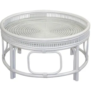 Mid.you Couchtisch, Weiß, Holz, Glas, Rattan,Rattan, massiv, Uni, rund, rund, 75x41x75 cm, Holzmöbel, Holztische, Couchtische Holz