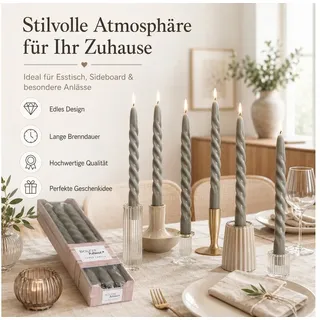BOLTZE Tafelkerze Stabkerze Twisted 6er-SET grau