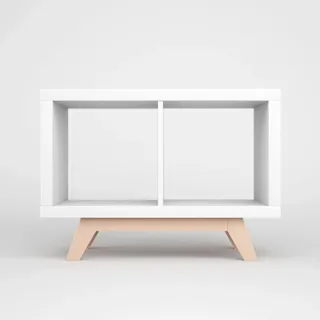 Kallax Regal Untergestell für 2er Kallax | Holzuntergestell Massive Buche | Möbelfüße für Kallax Sideboard | Passgenau 2 Fächer Breite | Retro Design