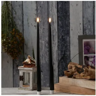 Deluxe Homeart LED-Kerze LED Stabkerzen ELLA Deluxe Tafelkerze flackernd H: 38cm schwarz 2St. (2-tlg) schwarz