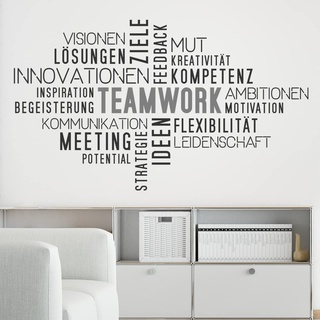 DESIGNSCAPE® Wandtattoo Teamwork Wortwolke | Wanddeko für Büro oder Arbeitsplatz | Farbe 1: enzian | Größe: mittel (120 x 70 cm)