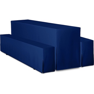 Hussen-Set Hussen für Bierzeltgarnitur Premium 3-teiliges Set, TexDeko, Farbe & Länge: nach Wahl, blickdicht & pflegeleicht blau 220 cm