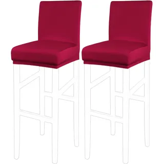 PiccoCasa Set mit 2 Barhocker-Bezügen mit elastischer Unterseite, dehnbar und abnehmbar, Esszimmerstuhlhussen für Kneipe, Spandex-Höhe, Seitenstühle, Schutz, Schonbezüge, Burgunderrot
