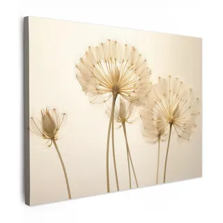 MuchoWow© Leinwand Bilder Moderne Wanddeko Wohnzimmer Aesthetic Room Decor | 80x60 cm - Deko Zimmer Wandbilder Modern Fotogeschenke Sonnenlicht - Löwenzahn - Blume - Weiß