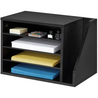 Vevor Briefablage mit 4 Fächern & Herausnehmbaren Regalböden, Dokumentenablage aus Holz mit Stehsammler, Aktenhalter für Büro Klassenzimmer, Literaturorganizer für Akten Dokumenten Papier, Schwarz