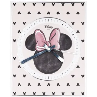 VALENTI & CO. - Disney Mickey und Minnie - Tisch- oder Hängeuhr aus Holz mit silbernen Details - Geschenkidee für Neugeborene oder Taufe - Wanduhr für Kinderzimmer