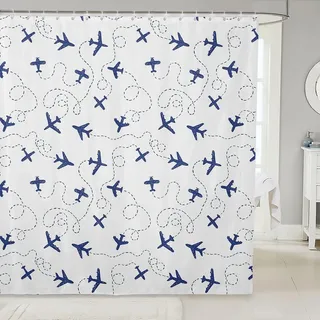 Luowenji Duschvorhang 200x200 Flugzeug Antischimmel Waschbar Duschvorhänge Cartoon-Kinder Shower Curtains 3D Wasserdicht Badezimmer Vorhänge für Badewanne und Dusche mit Haken 1026D