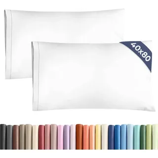 Kissenbezüge 40x80 cm Weiß im 2er-Pack - Weiche Kopfkissenbezüge aus Mikrofaser - Atmungsaktive, pflegeleichte und knitterfreie Kissenhüllen - Maschinenwaschbar mit Hotelverschluss - Oeko-TEX
